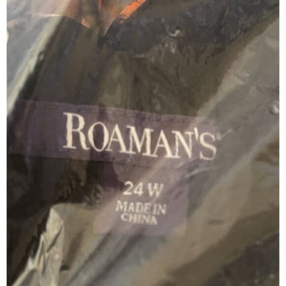 Roaman's 24W Brown-Gray Floral Layered V-Neckline 3/4 Sleeve Below Knee Dress - Picture 6 of 6